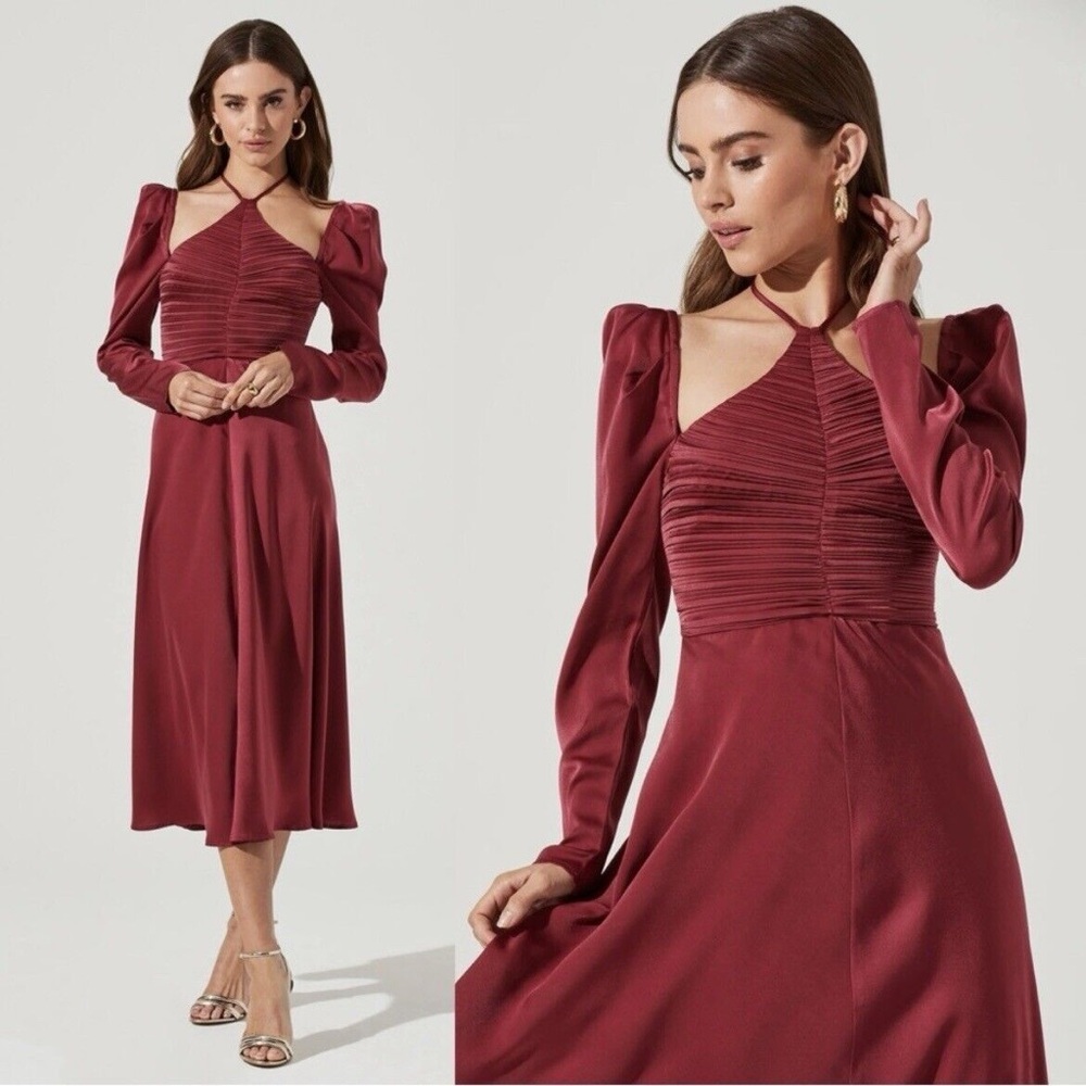 ASTR The Label Cinched Halter Tie Satin Midi Dress - WORN ONCE